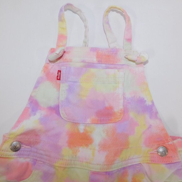 Levi's Baby Girl 24m Pink Yellow Purple Tie Dye Shortalls Short Overalls - Picture 3 of 12